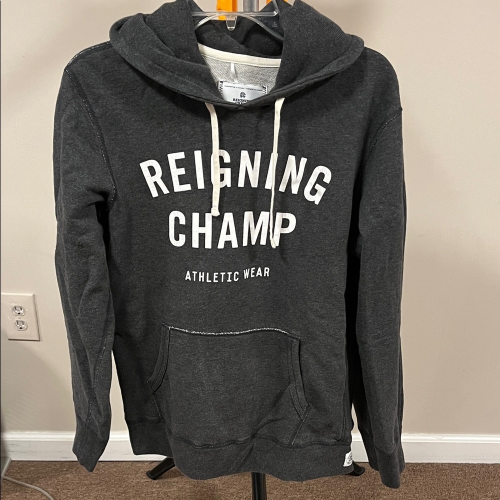 Reigning Champ Charcoal Hoodie with White Text